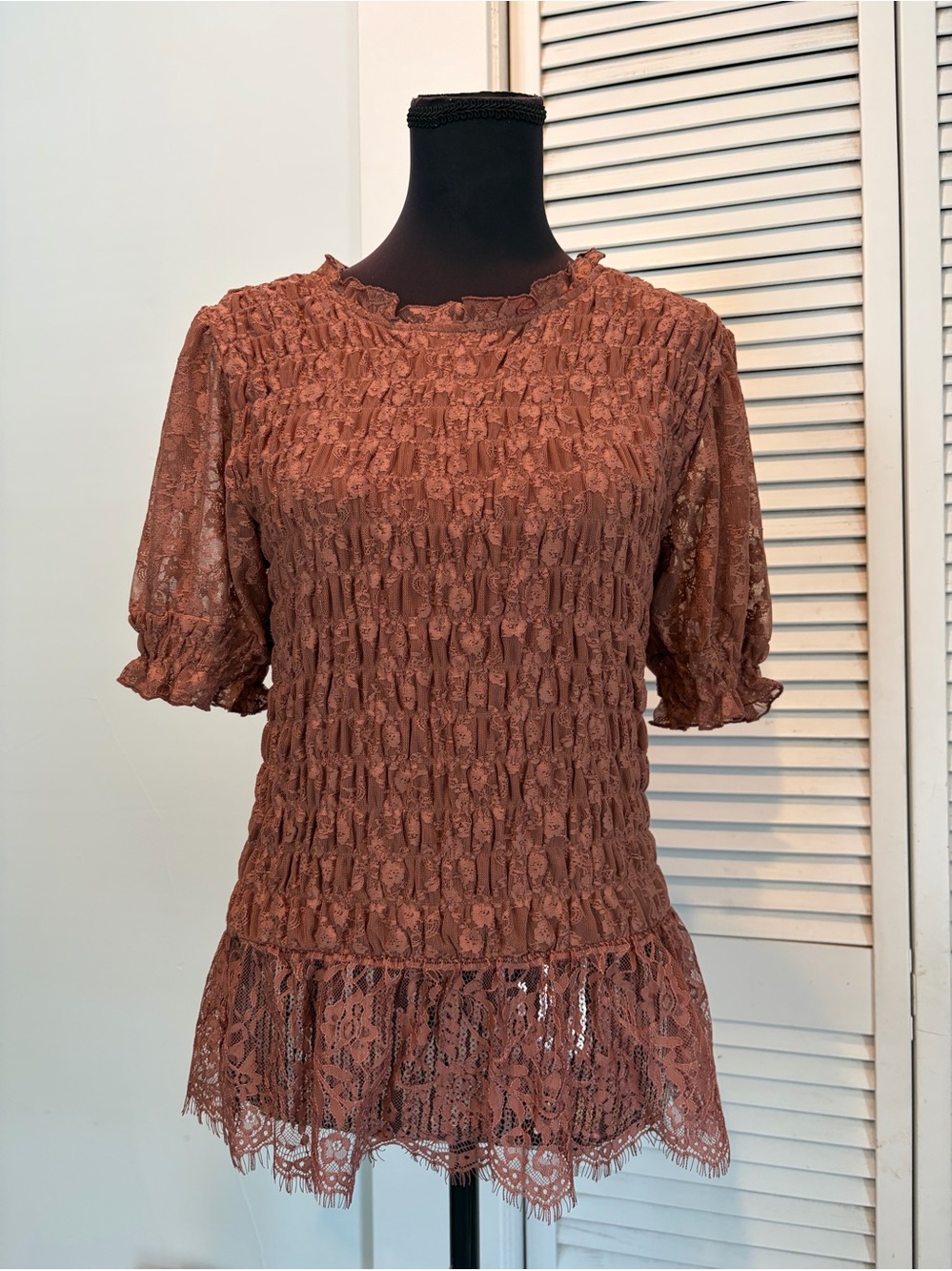 ANTHROPOLOGIE ~ Smocked Peplum Top w/ Lace - Rust (NEW w/Tags)